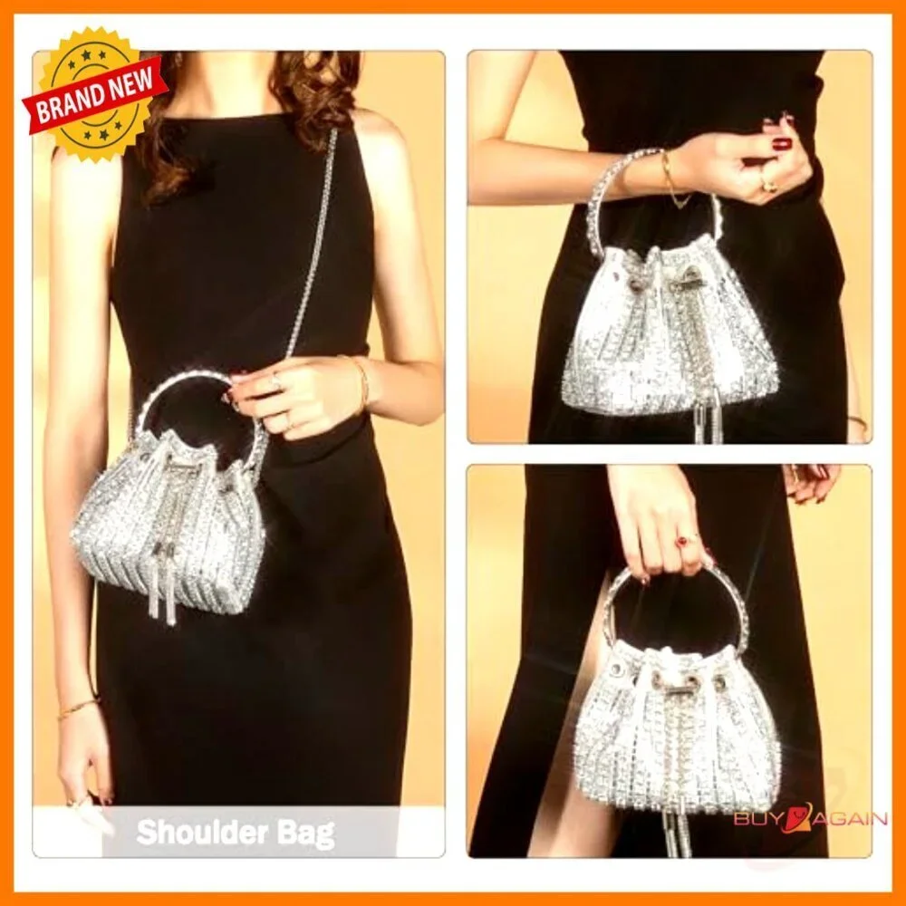 Silver Beaded Hobo Clutch Evening Bag for Wedding Prom Party